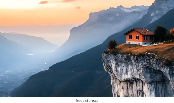 Stunning Mountain Clifftop House at Sunset