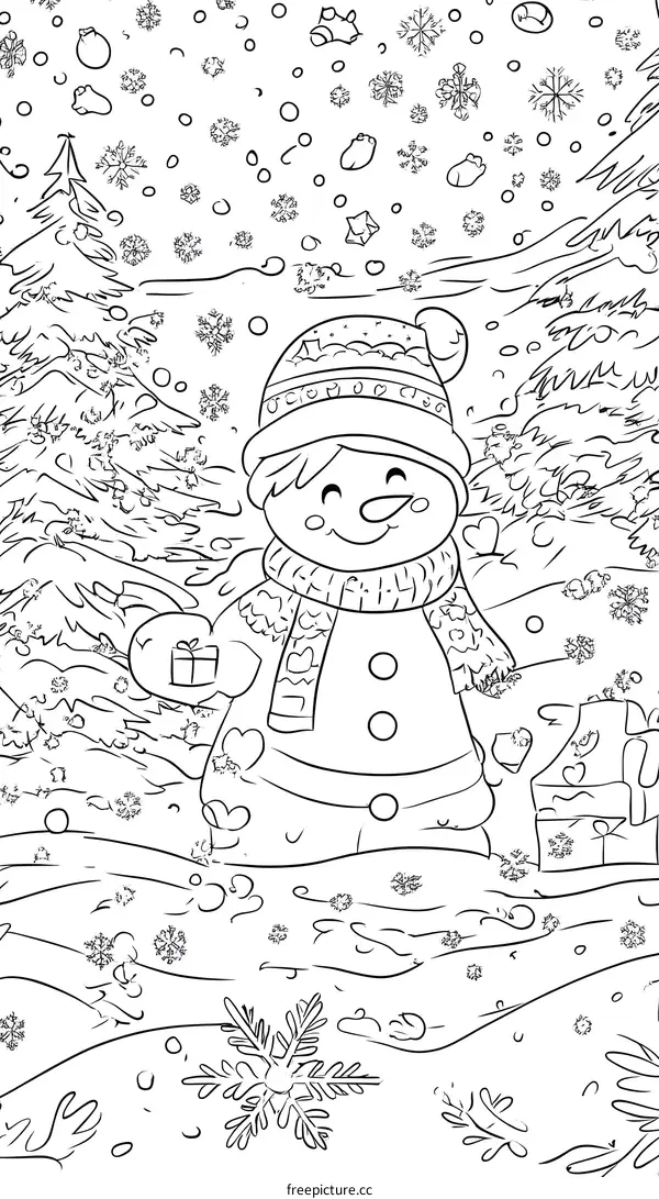 Cute Snowman Illustration With Christmas Gift