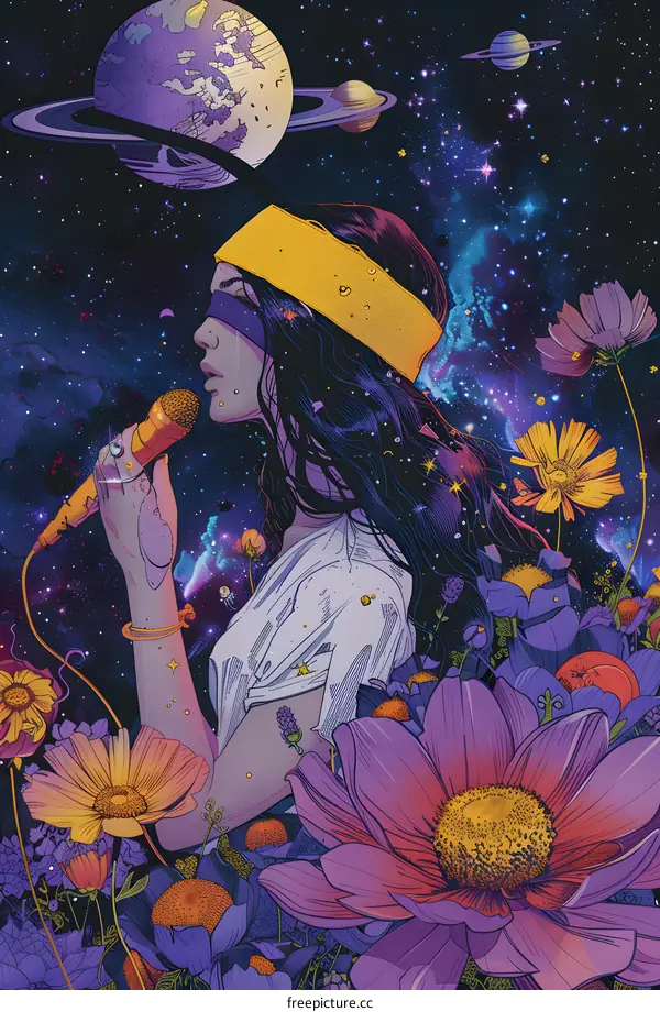 Cosmic Songstress: A Woman Singing Amongst the Stars