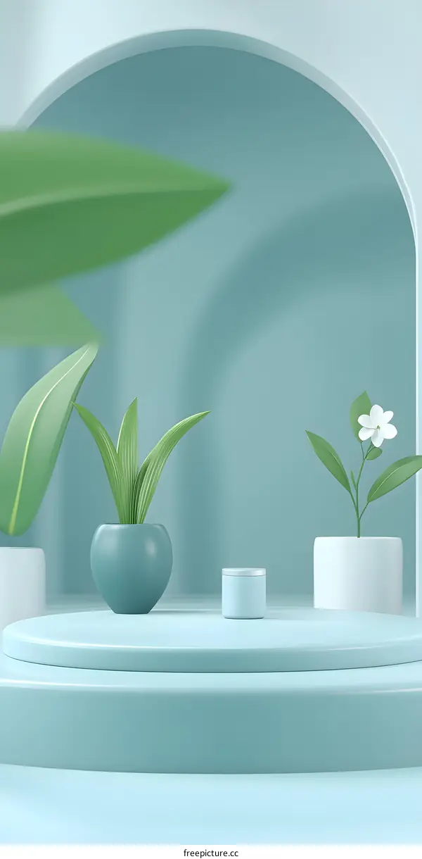 Minimalist 3D Render of a Product Display with Blue and White Color Scheme