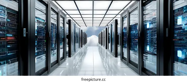 Modern Data Center Corridor with Cloud Computing