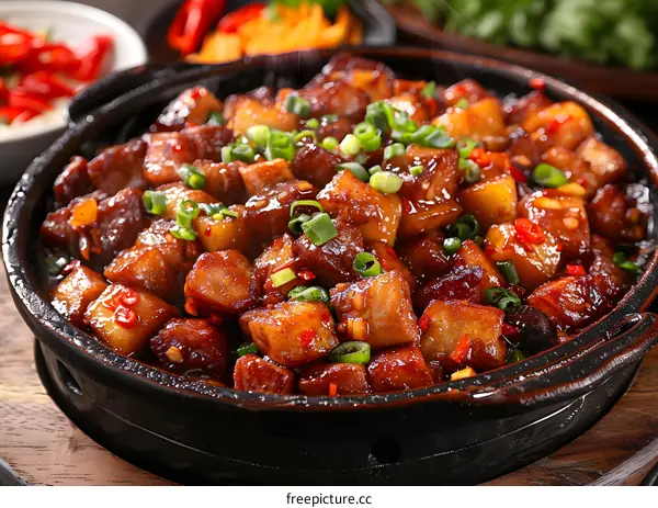 A delicious dish of stir-fried pork with potatoes and green peppers