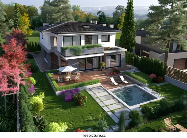 Modern House with Swimming Pool Backyard Design