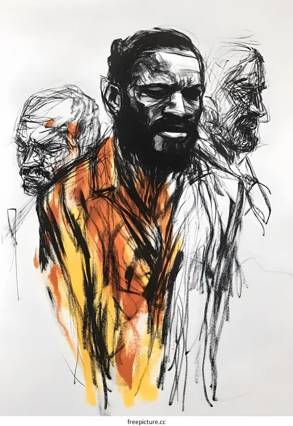 Abstract Portrait of Three Men with Yellow and Orange Colors