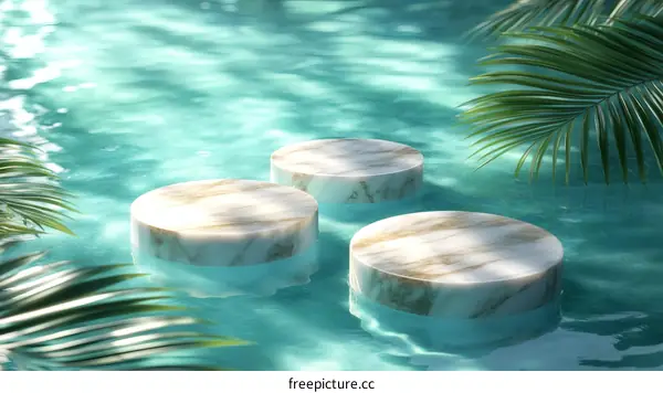 Elegant Marble Platforms in a Teal Water Scene
