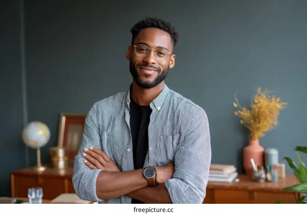 Smiling Black Man Posing Confidently