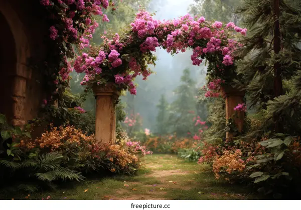 Enchanted Garden Archway with Blooming Flowers