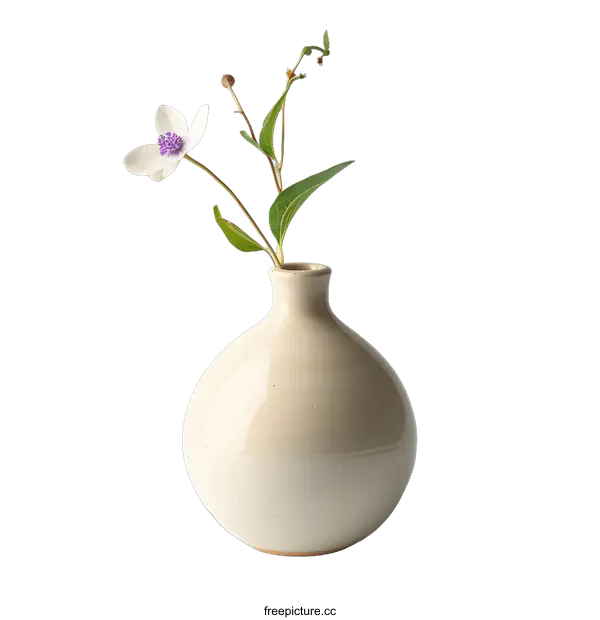 [Transparent Background PNG]Simple White Flower Arrangement in a Ceramic Vase