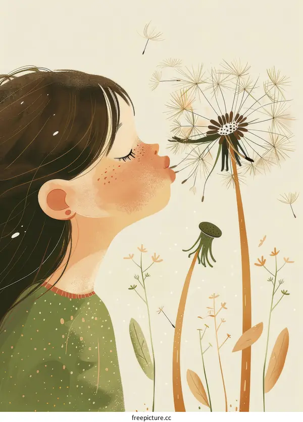 Little girl blowing dandelion flower
