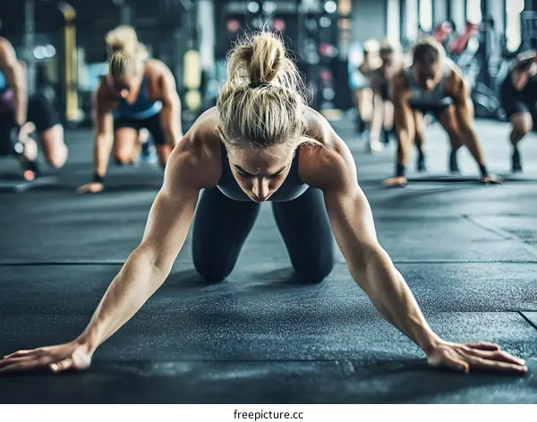 Woman Doing a  Workout with Other Women in a Fitness Gym