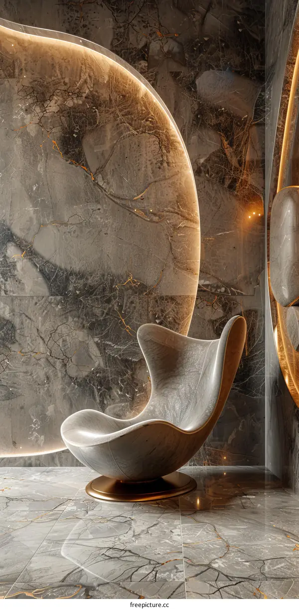 Modern Interior Design with Curved Wall and Unique Chair