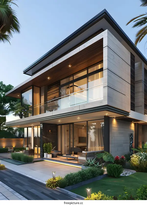 A Modern House with Palm Trees