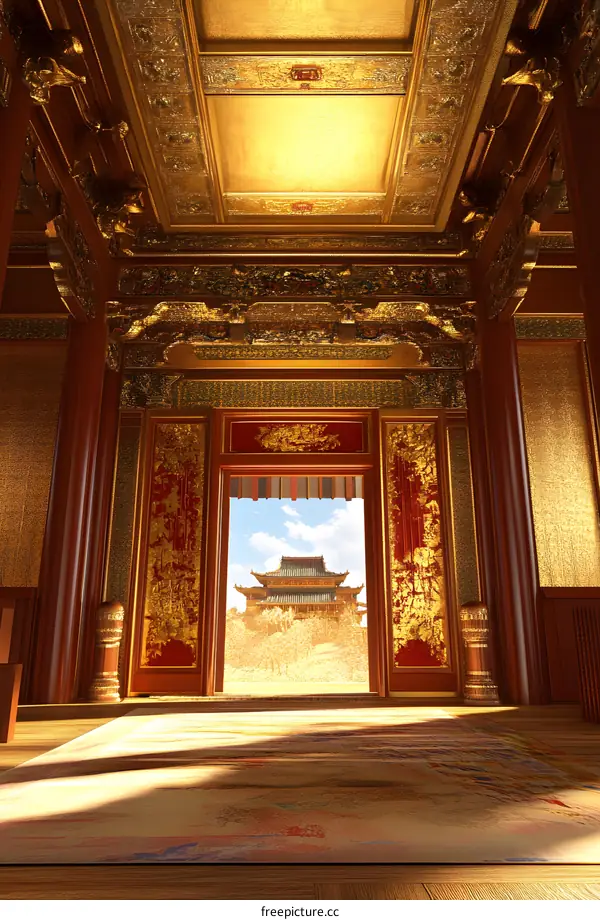 Golden Palace Interior With View Of Chinese Architecture