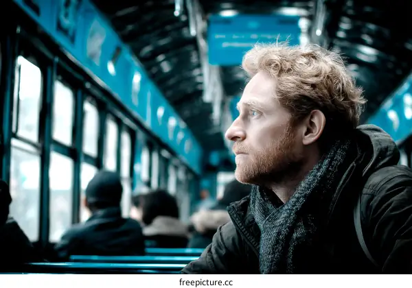 Caucasian Man in a Public Bus