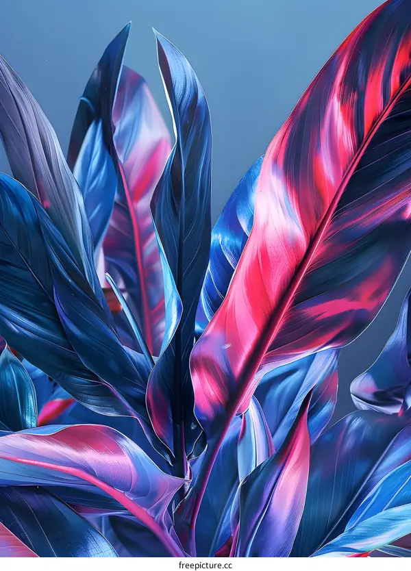 Tropical Leaves Blue and Pink Color Gradient
