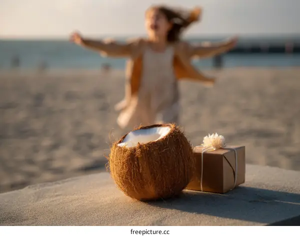Beach Scene with Coconut and Gift