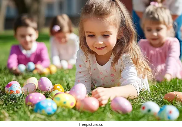 Children Searching for Easter Eggs in the Garden