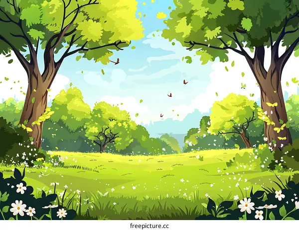 Springtime Meadow Landscape Illustration
