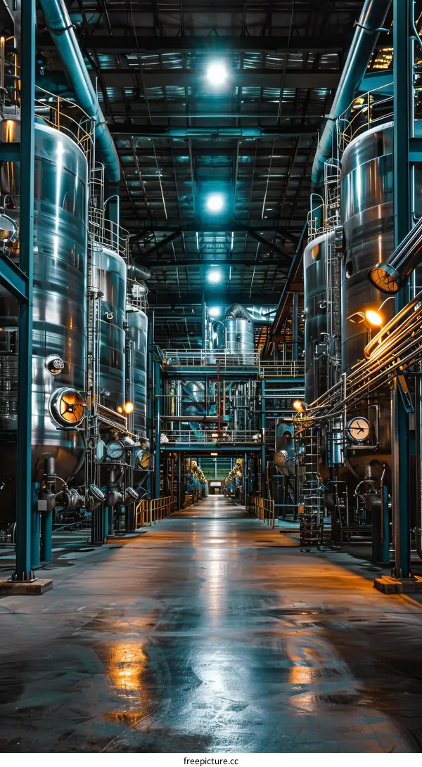 Industrial Interior with Metal Pipes and Catwalks