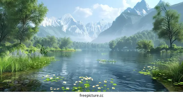 Serene Lake Amidst Towering Peaks