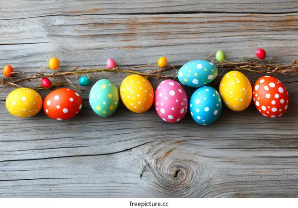 Colorful Easter Eggs on Wooden Background