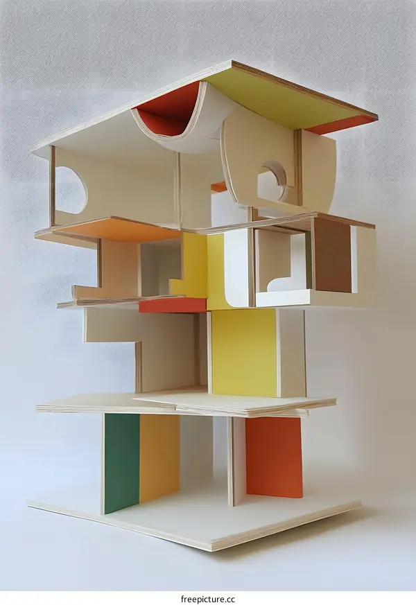 Abstract Wooden Model of a Multi-Level Building