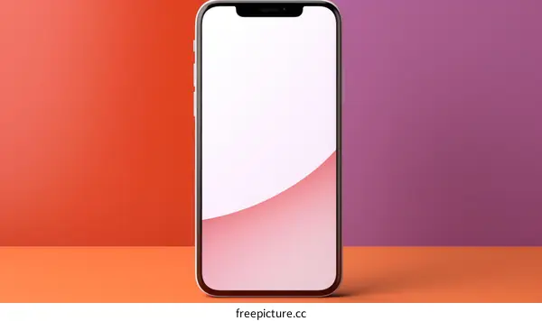 Smartphone with Blank Screen on Pink and Orange Background