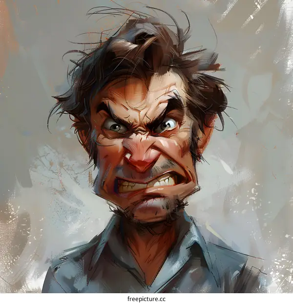 A digital painting of a man with an angry expression on his face.