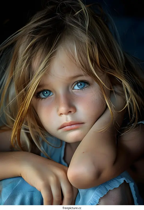 Portrait of a young girl with blue eyes