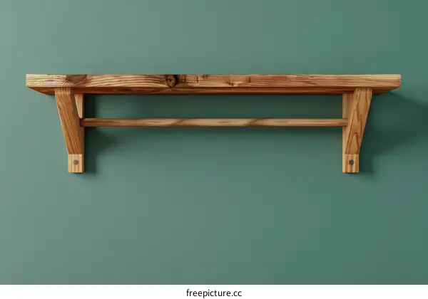 Wooden shelf on green wall