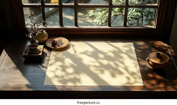 Tranquil Window Seat Arrangement with Rustic Objects