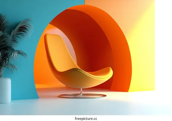 Modern Abstract Orange Chair in a Colorful Room