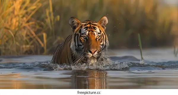 A Tiger Walking in a River