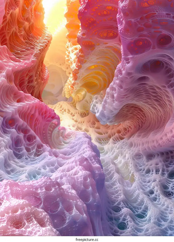 Colorful 3D Rendering of a Glowing Alien Cave