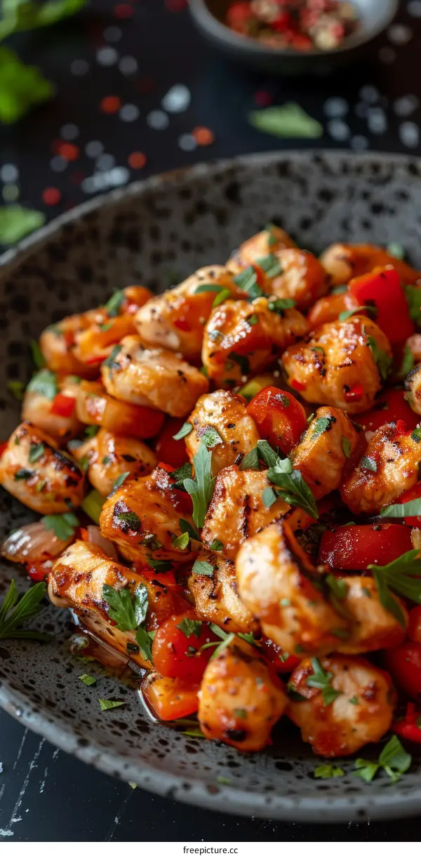 Spicy Chicken Skewers with Roasted Red Peppers and Onions