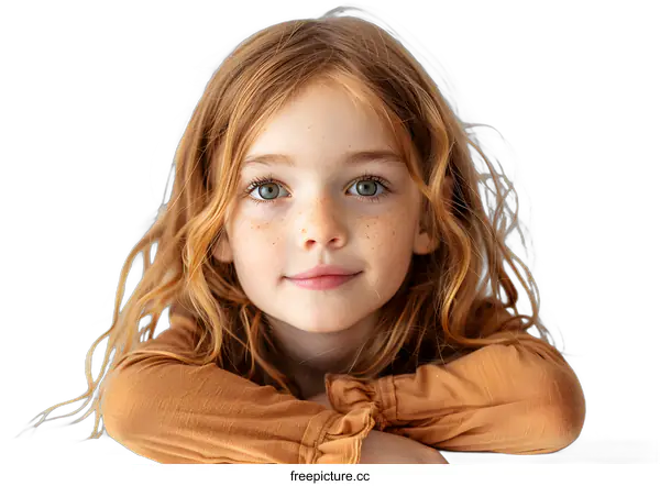 [Transparent Background PNG]Portrait of a cute redheaded girl with freckles