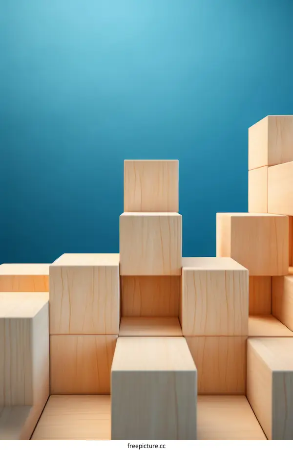 Wooden Podium on Blue Background - 3D Rendering