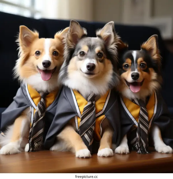Corgi Dogs Wearing Hogwarts Uniforms
