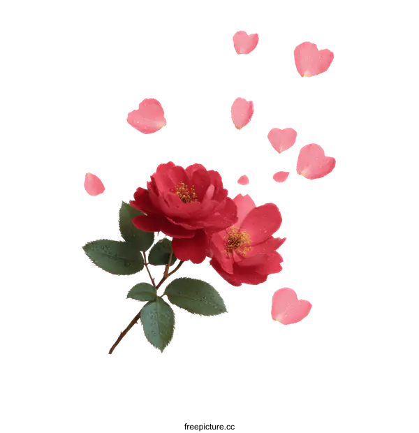 [Transparent Background PNG]Beautiful Red Roses with Falling Petals