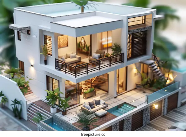 Modern House with Swimming Pool and Lush Garden