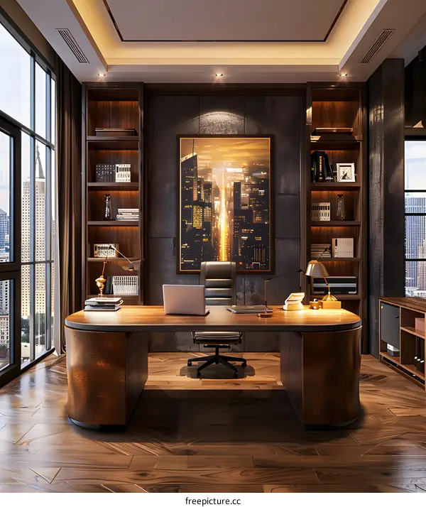 Luxury Office Interior Design With Dark Wood And Glass
