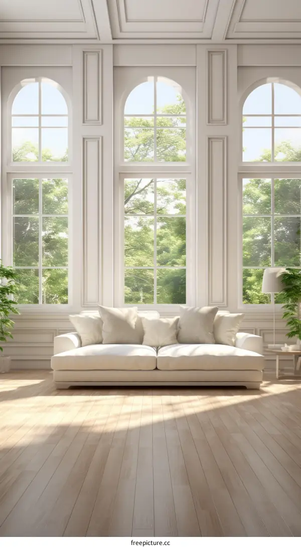 Bright and Airy Living Room With Trees Outside the Windows