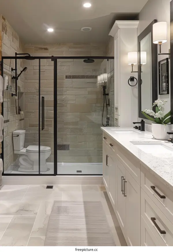 Modern Contemporary Bathroom Design with Stone Tiles