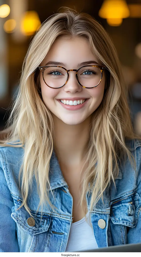 Young Woman with Glasses Smiling Portrait