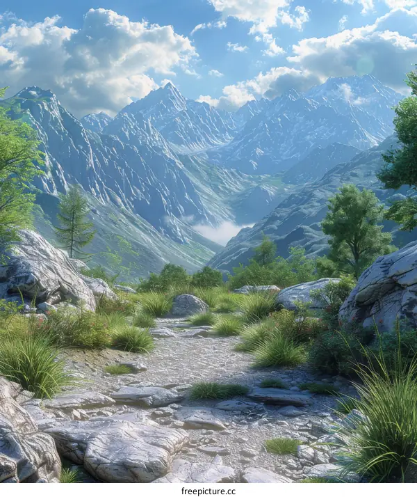 A Mountain Valley Path with Tranquil Ambiance
