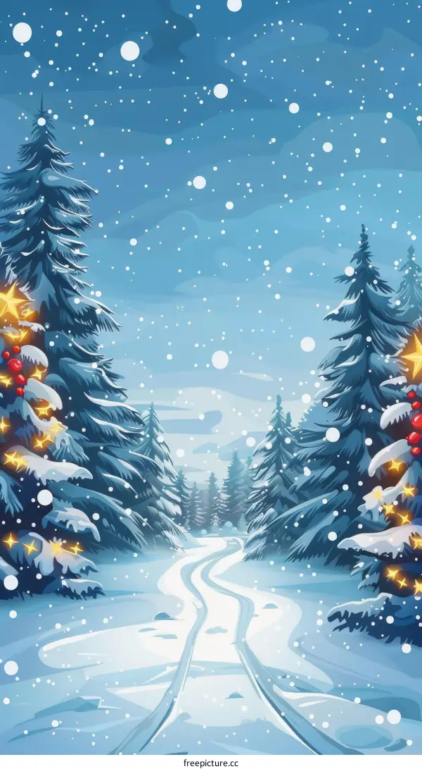 Snowy Winter Forest Along a Road