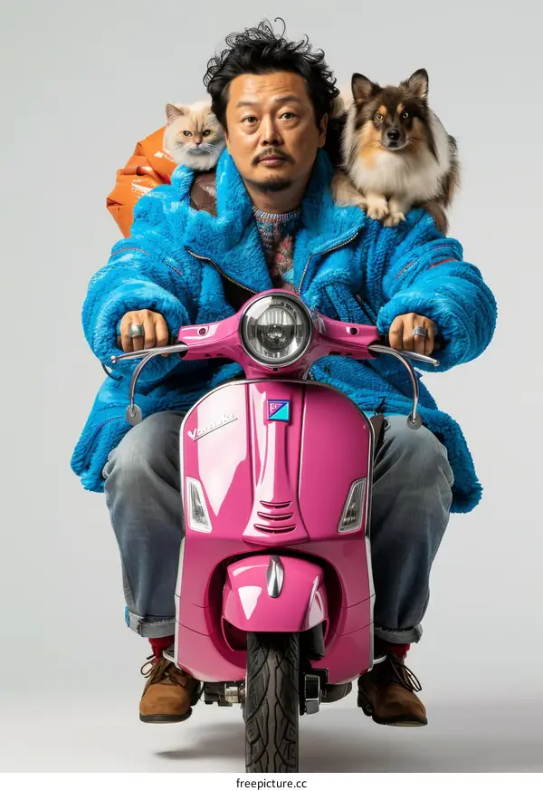 Korean Comedian Yoo Jae-suk Posing with Cat and Dog