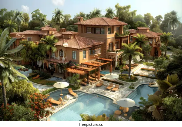 Luxury Tropical Villa Complex with Pools and Gardens