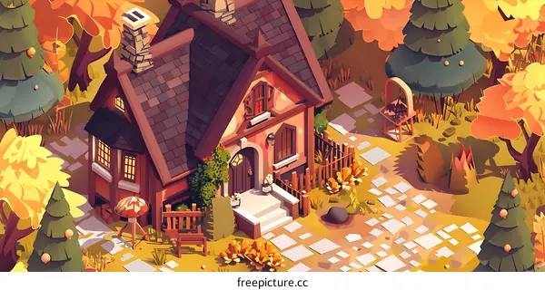 Autumn Cottage in the Forest