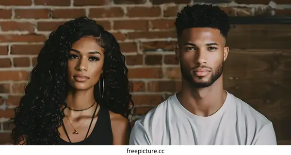 Portrait of African American Couple Against Brick Wall